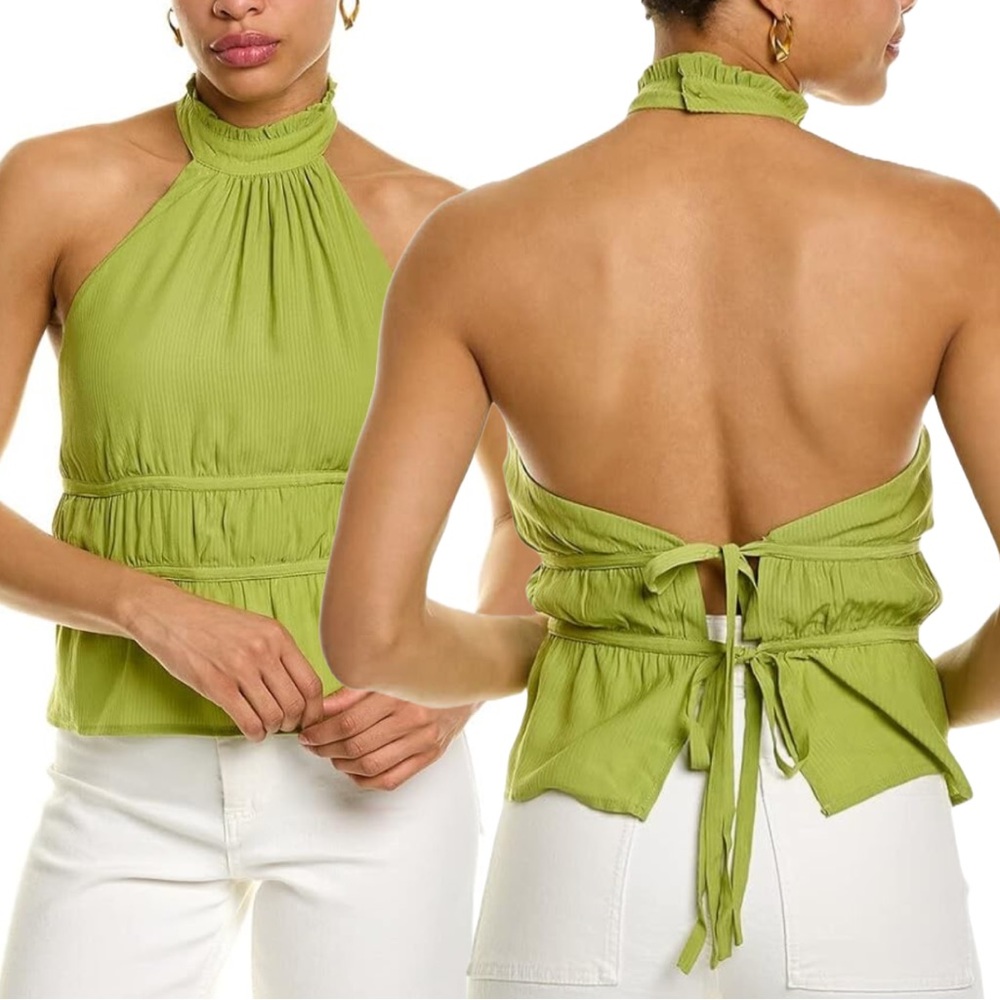 Line & Dot Sienna Halter Peplum Top Chartreuse Green NWT S Anthropologie
